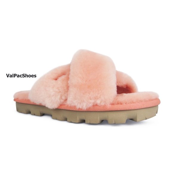 UGG Fuzzette Beverly Pink Criss Cross Strap Womens Fur Slippers - Picture 3 of 6